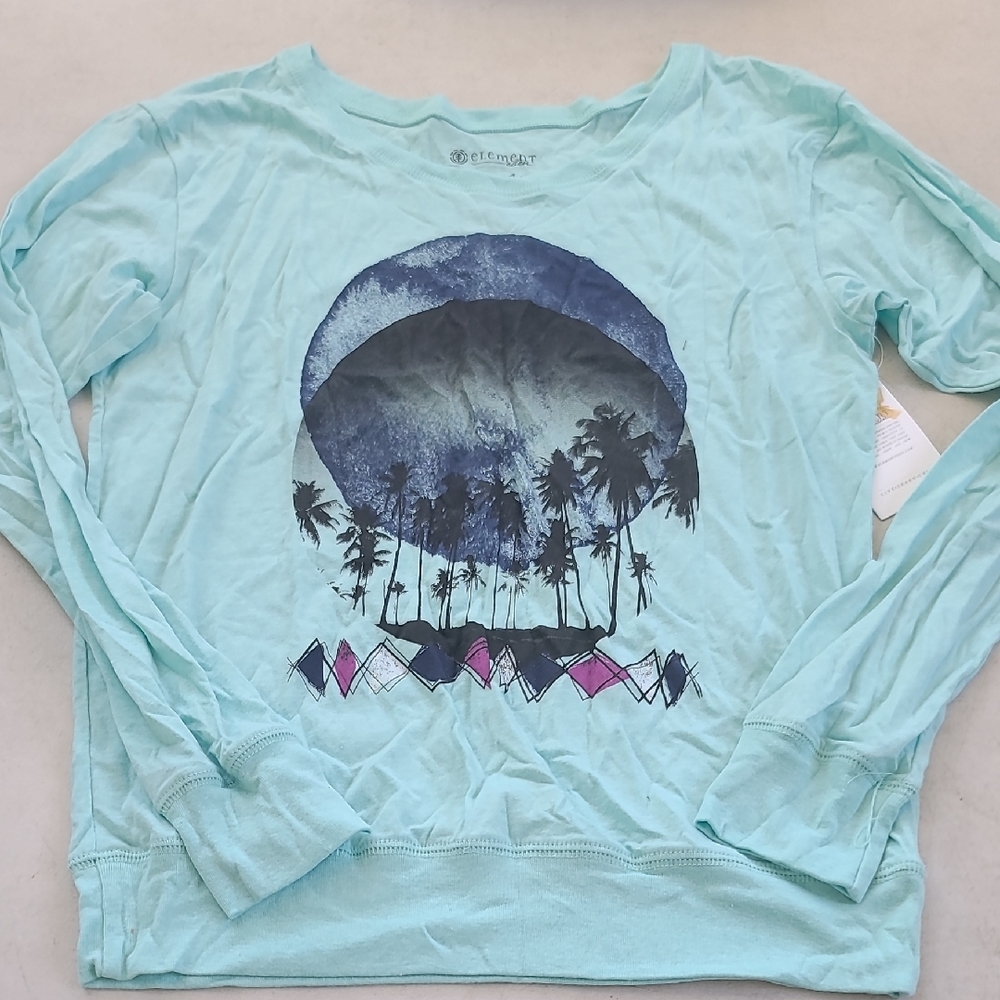 Element Women's Aqua and Navy Graphic Long Sleeve Tee